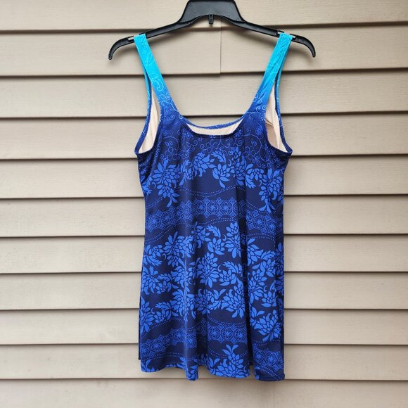 Islander Plus Blue Floral Print Swim Dress Swimsuit Beachwear Modest - Picture 8 of 10
